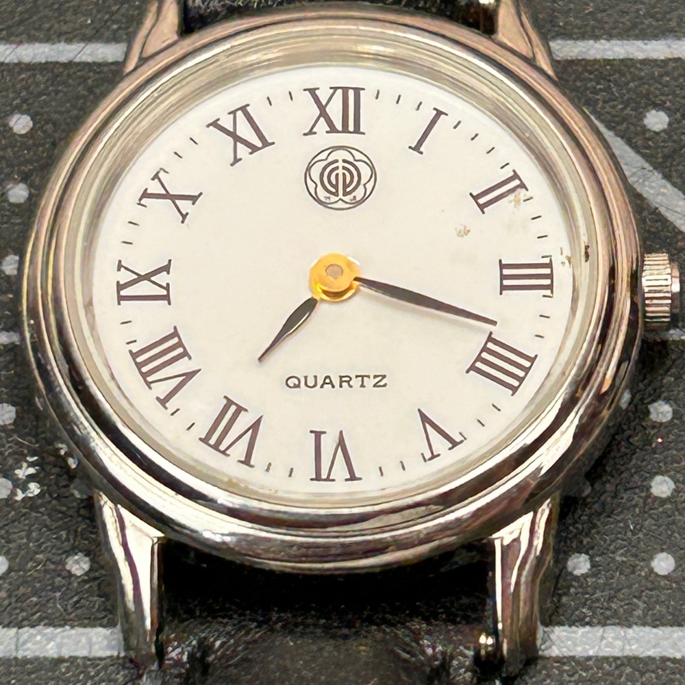 Bruno 3301 Quartz Watch Silver Tone White Dial Roman Numerals Black Leather Band